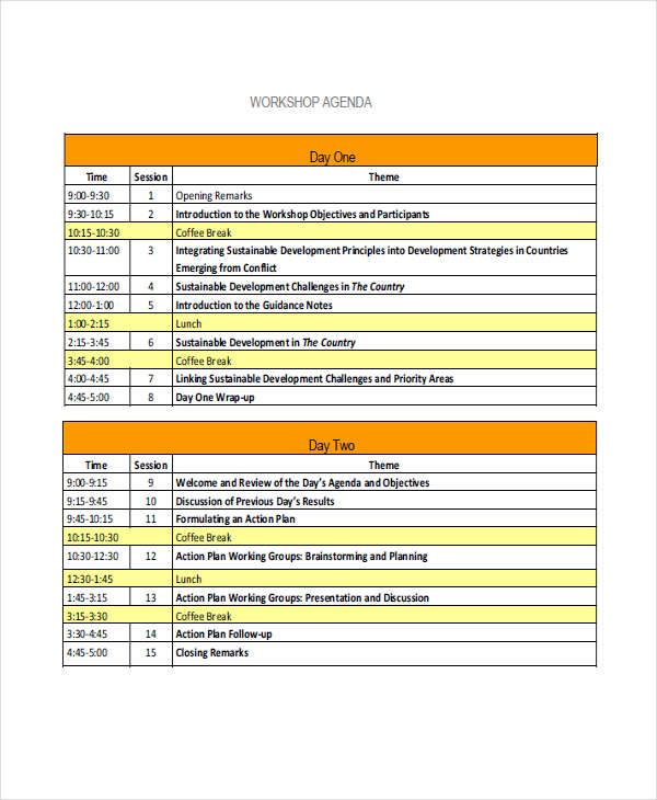 Free 12 Workshop Agenda Examples Samples In Pdf Doc Examples