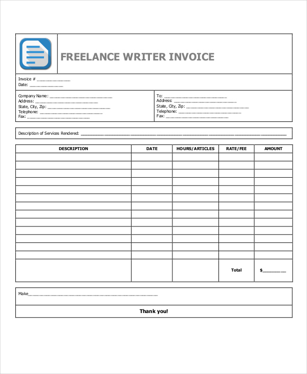 Writer Invoice