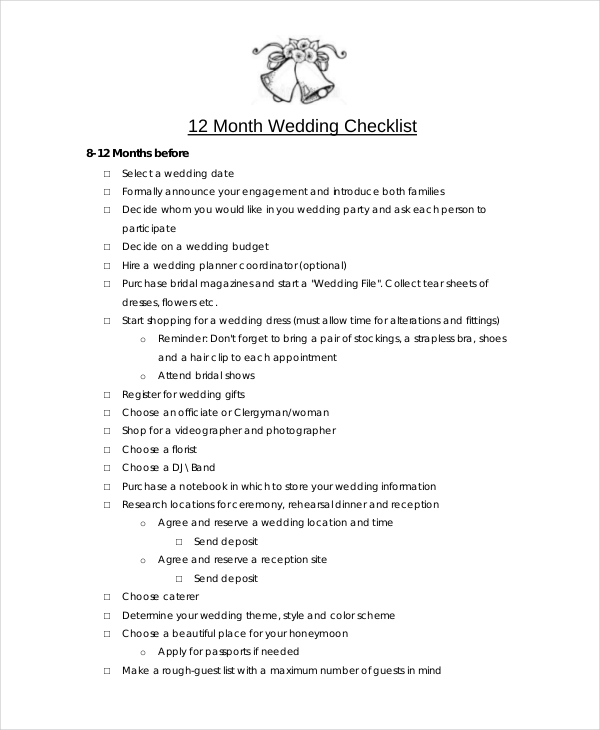 12 Month Wedding Checklist