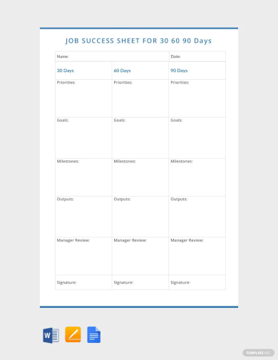 30 60 90 Day Job Success Sheet Template