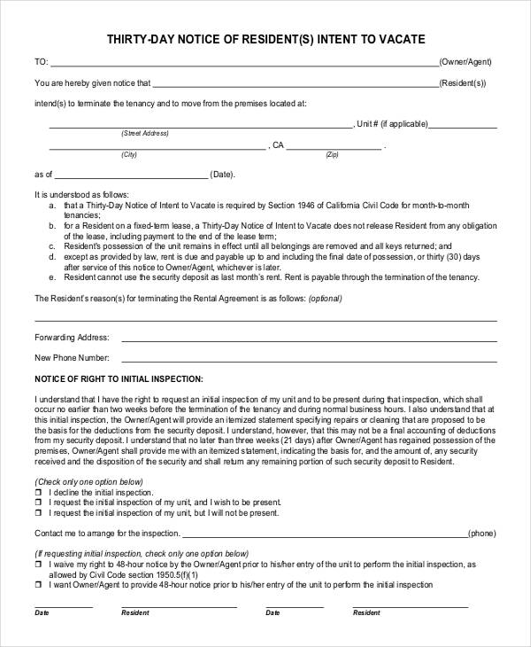 30 Day Notice - 14+ Examples, Format, Pdf | Examples
