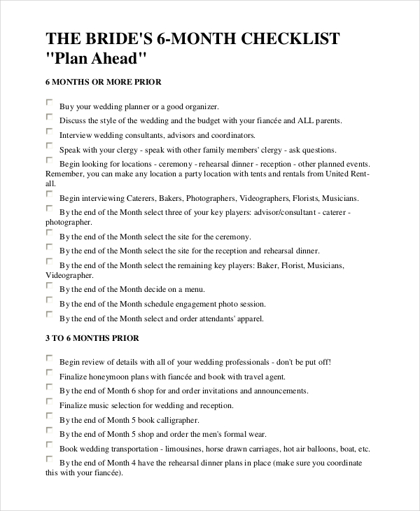 Wedding Checklist 10  Examples Format Word Pages Pdf