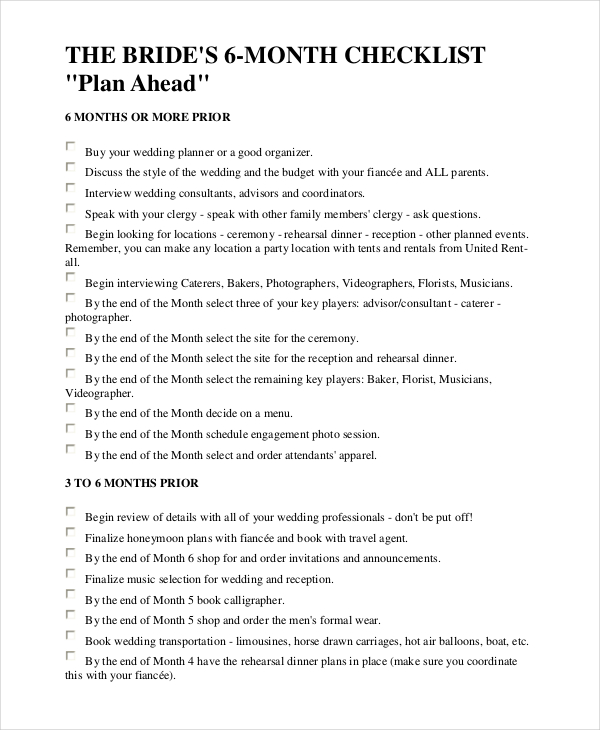 Wedding Checklist 10 Examples Format Pdf Examples