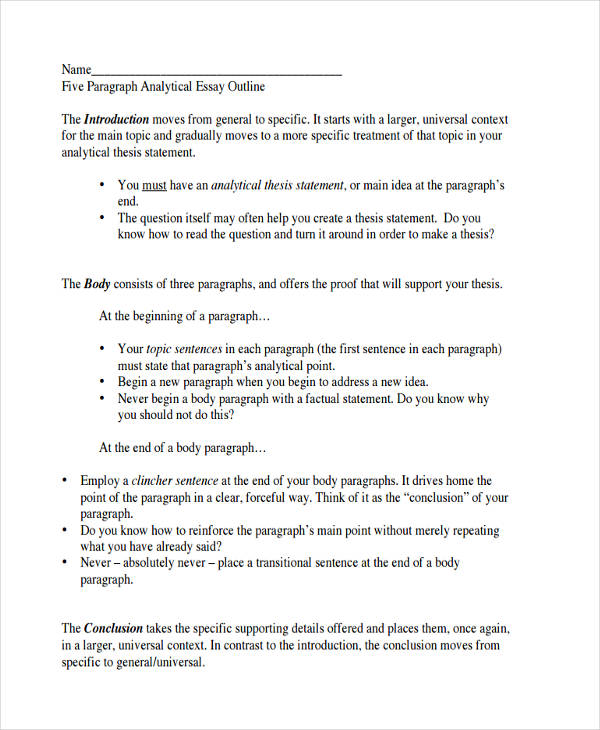 outline template for analytical essay