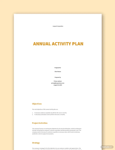 annual activity plan template