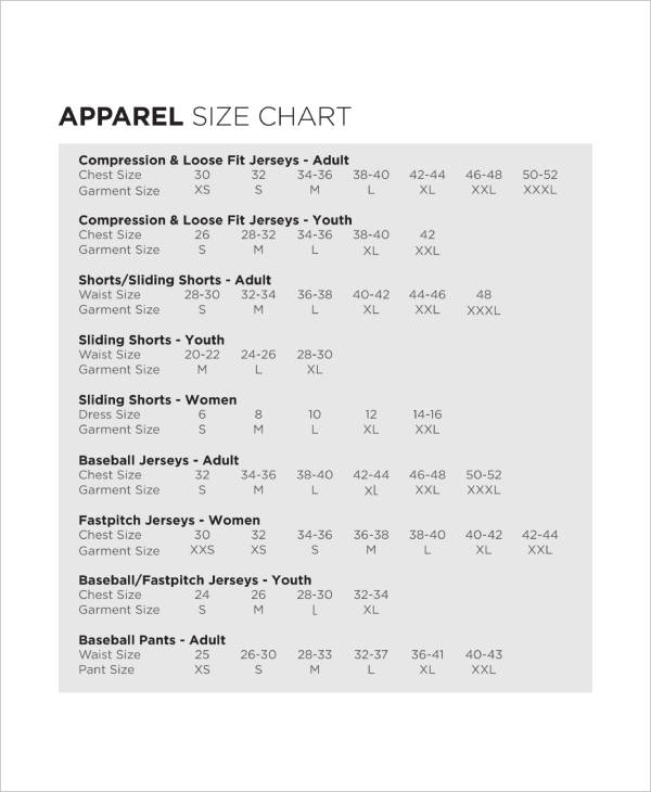 Size Chart 8 Examples Format Pdf Examples