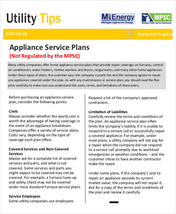appliance service plan