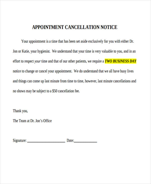 Holiday Cancellation Letter Template