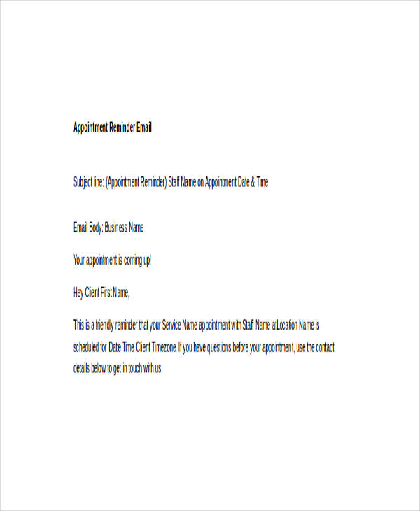 Email Appointment Reminder Template