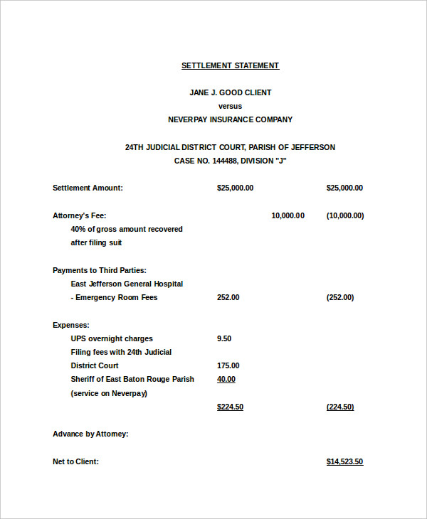 Settlement Statement 10+ Examples, Format, Pdf Examples