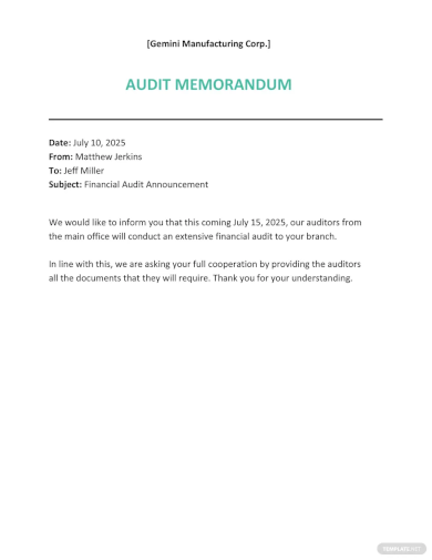 Audit Announcement Memo Template