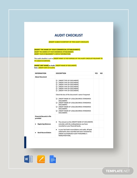 audit checklist example