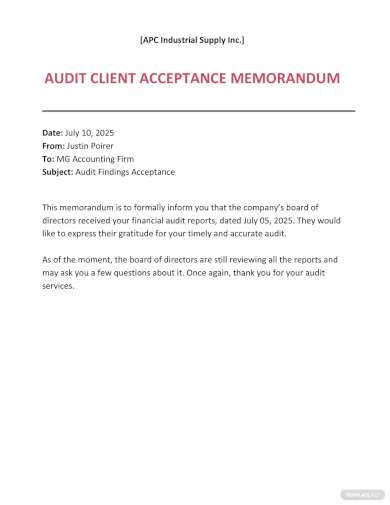 Audit Client Acceptance Memo Template