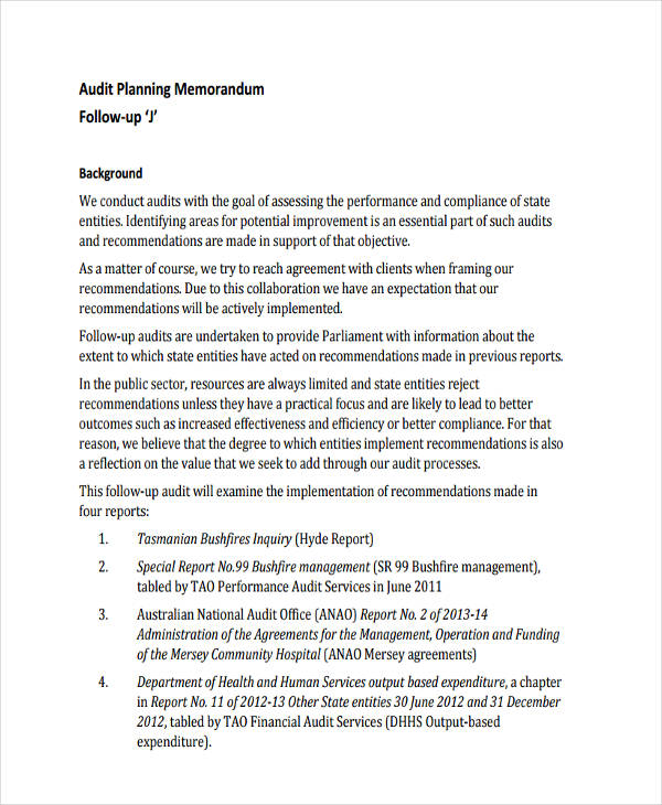 Audit Planning Memo Example