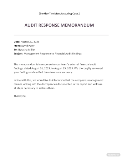 Audit Response Memo Template