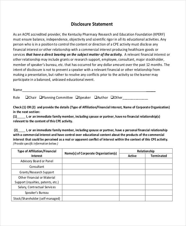 Disclosure Statement 7+ Examples, Format, Pdf Examples