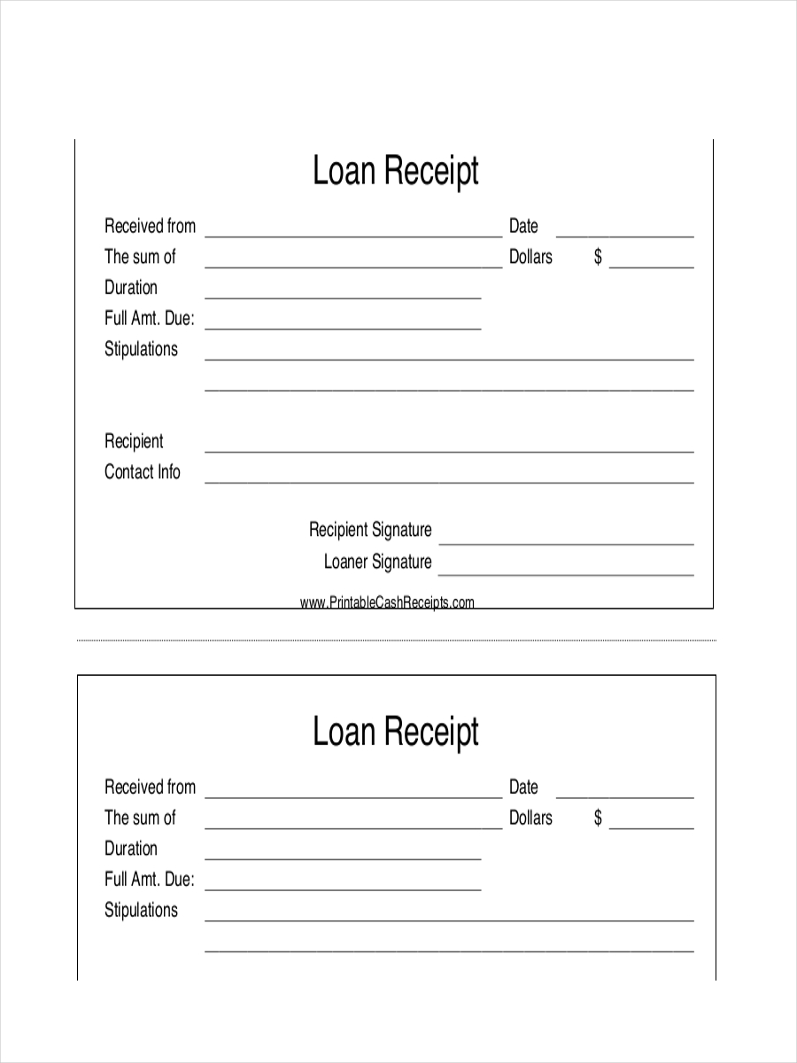 money in agreement letter borrowing Samples Examples, 6   Loan Receipt  Examples