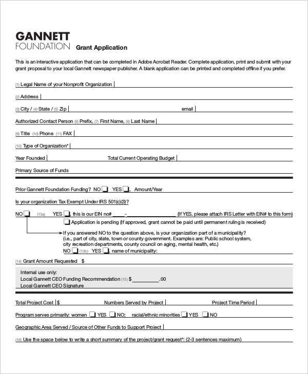 example of grant application