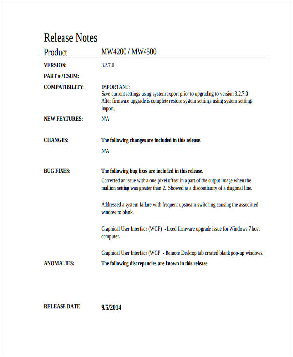 Release Note 7+ Examples, Format, How to Write, Pdf