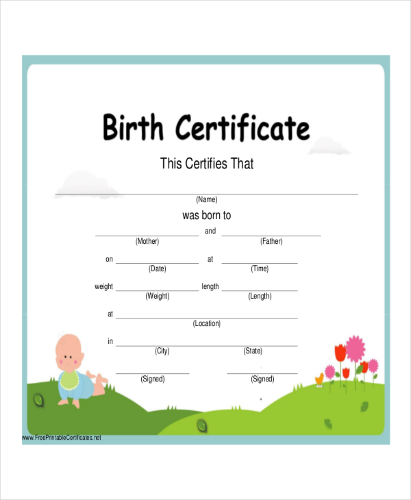blank birth certificate