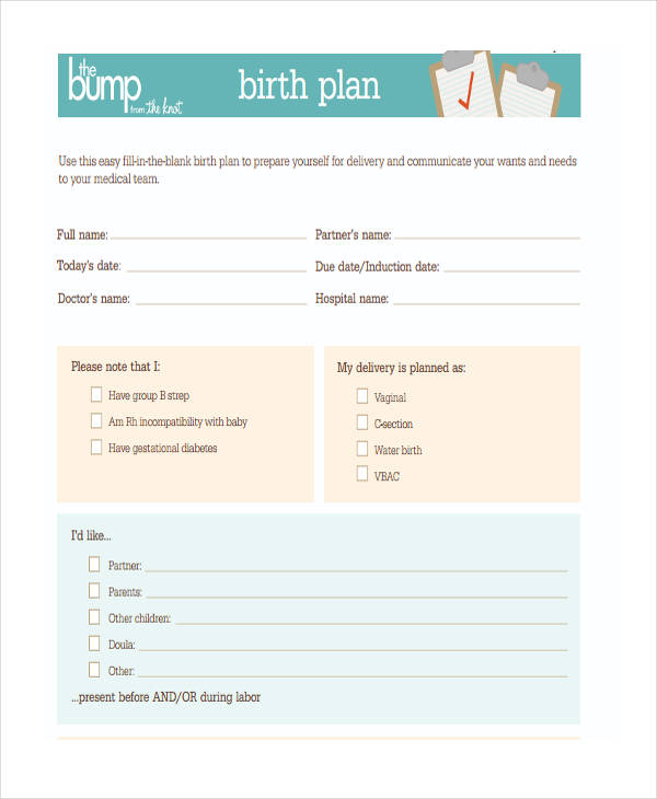 blank birth plan