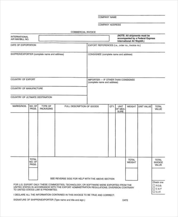 commercial invoice template pdf