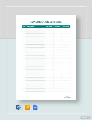 blank construction schedule template