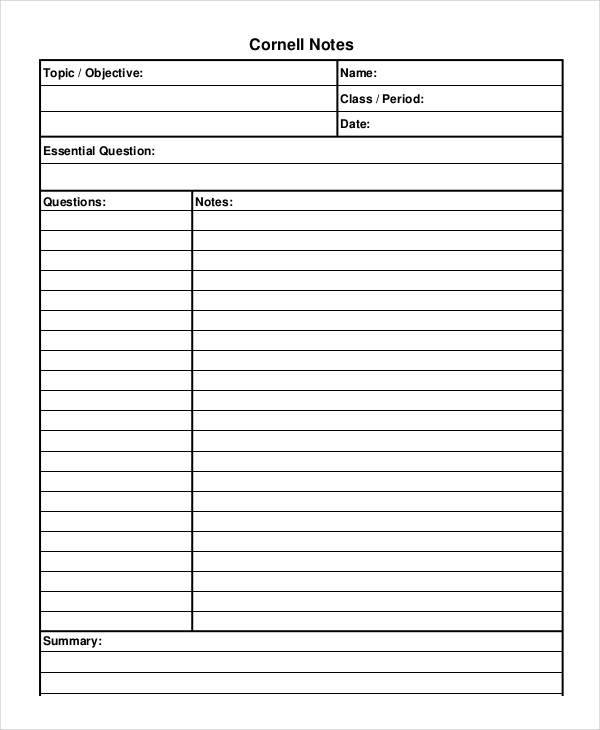 Cornell Notes Template Printable Free