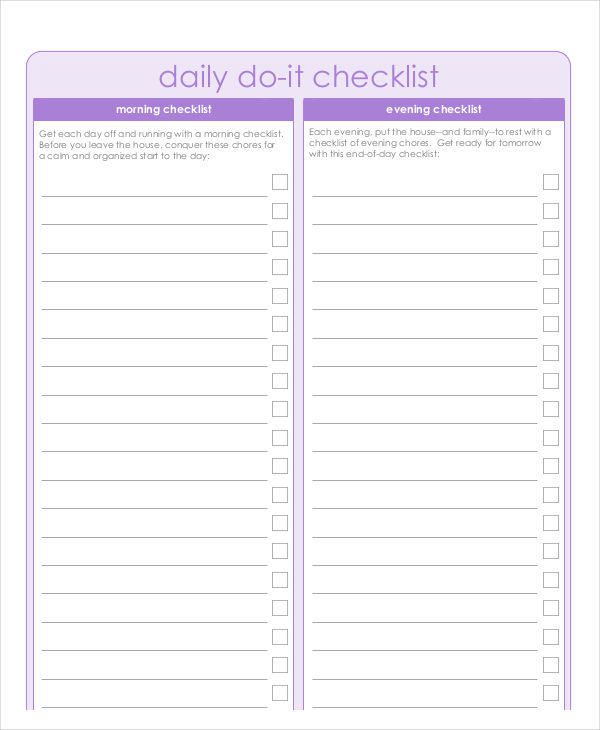blank daily checklist