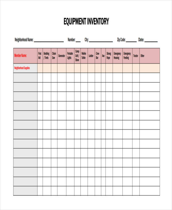 Tools And Equipment Inventory Template