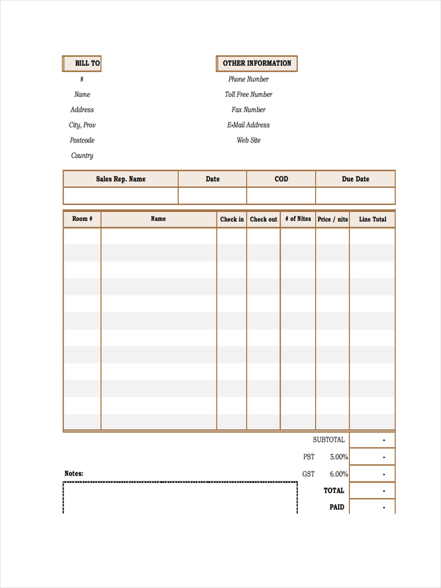 Hotel Receipt Templates 14  Free Word Excel PDF Formats Samples