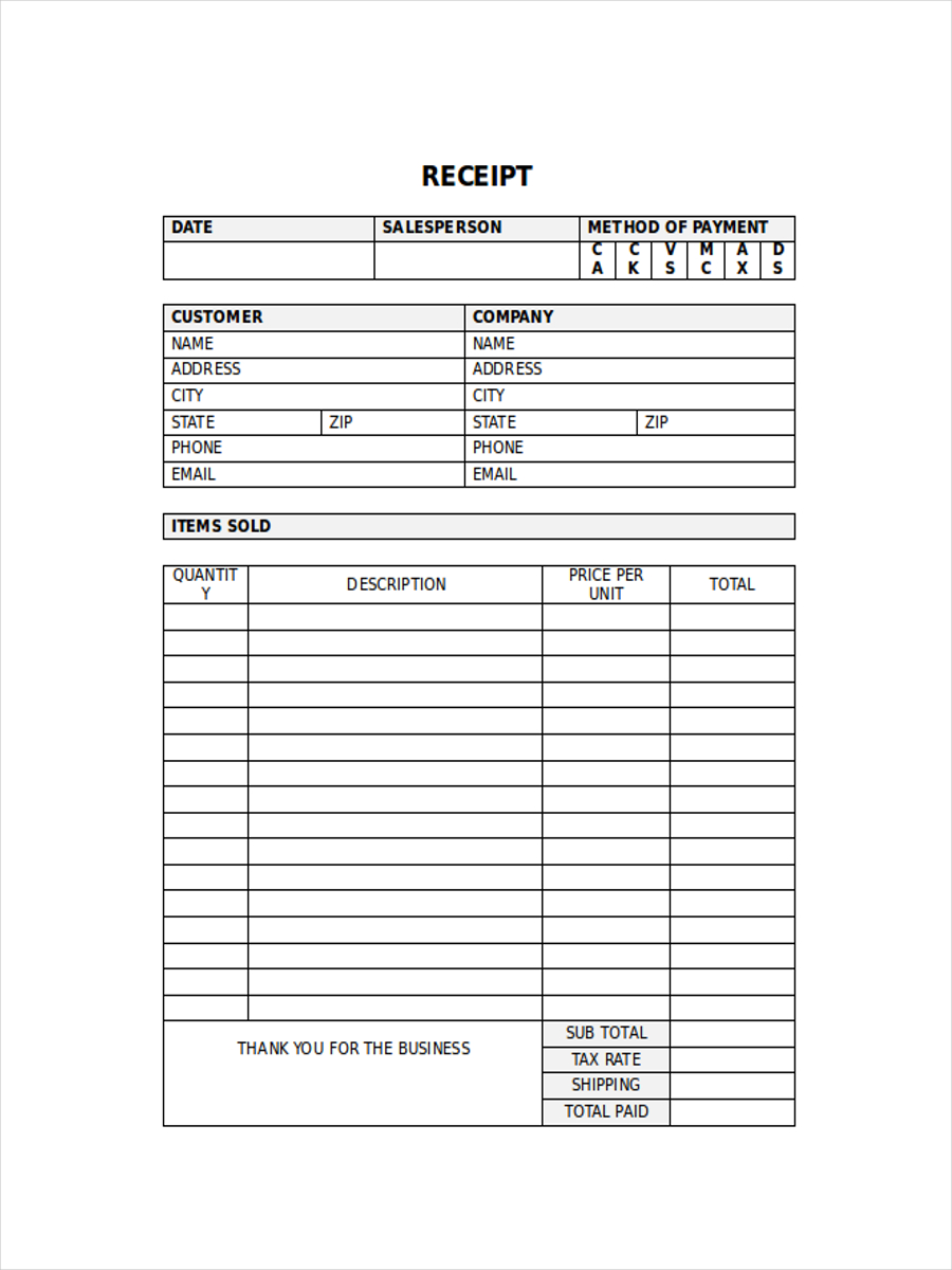 Blank Medical Receipt