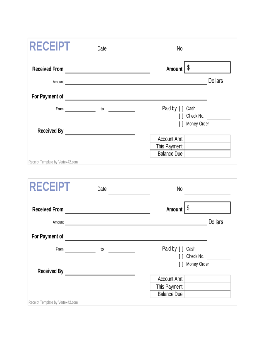 Blank Receipt Of Payment Template