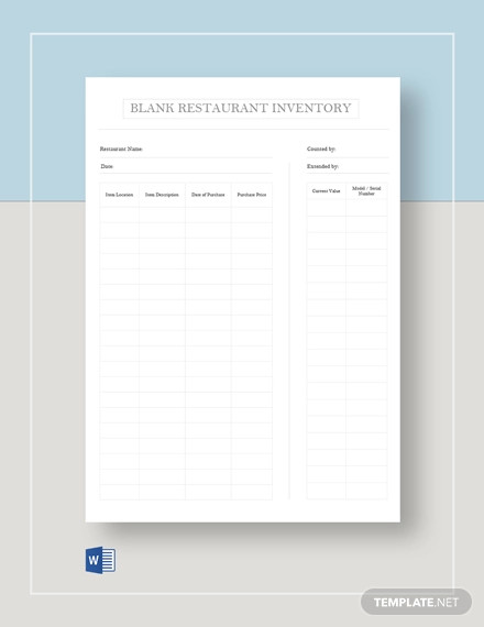 blank restaurant inventory template