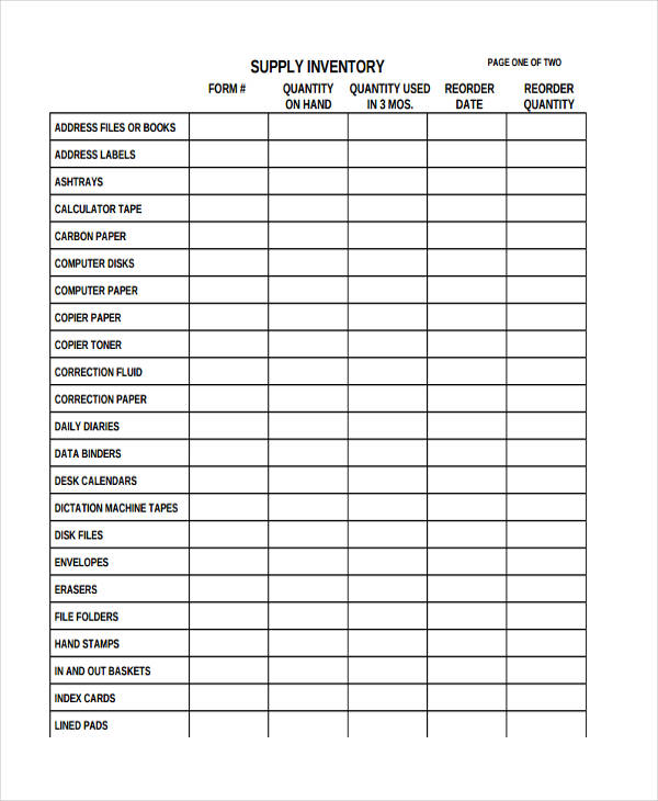 Printable Inventory List Printable Blank Inventory Spreadsheet Supply