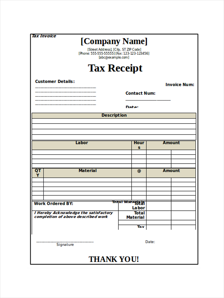 Free Tax Receipt Template