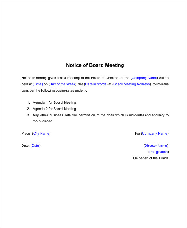 notice of meeting sample doc