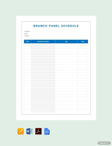 branch panel schedule template