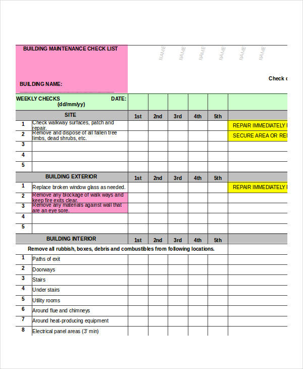 maintenance schedule template excel