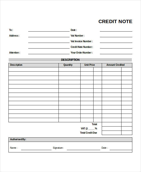 Credit Note - 8+ Examples, Format, Word, Google Docs, Google Sheets ...