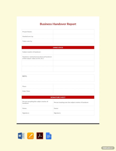 business handover report template