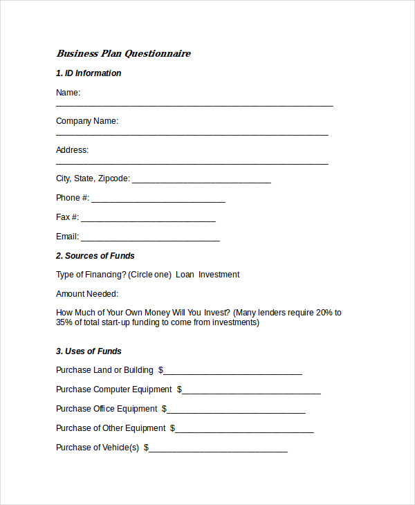 business plan questionnaire1