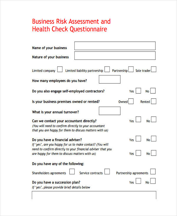 Business Questionnaire Example