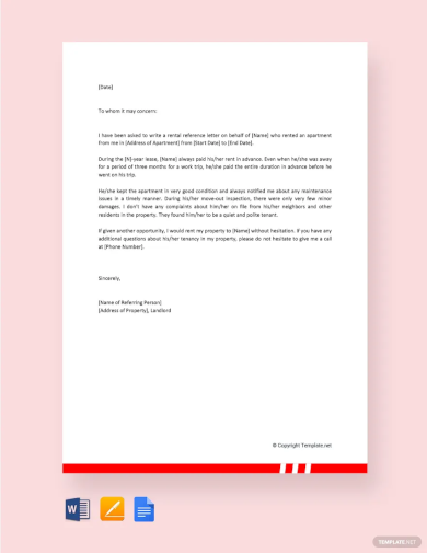 business reference letter for apartment template