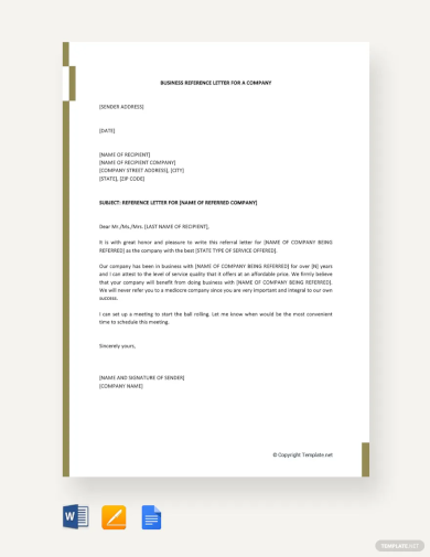 business reference letter for a company template