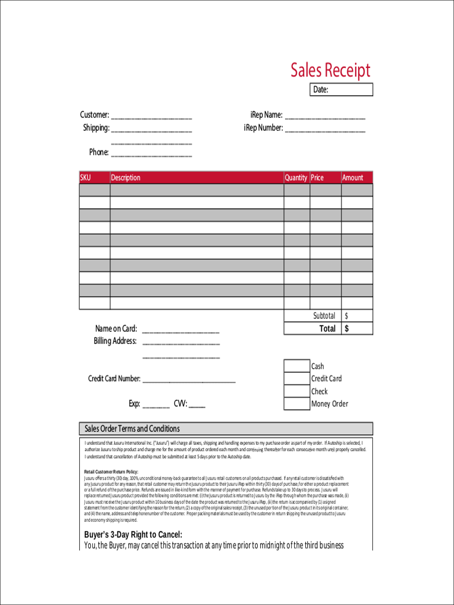 Business Sales Receipt Sample