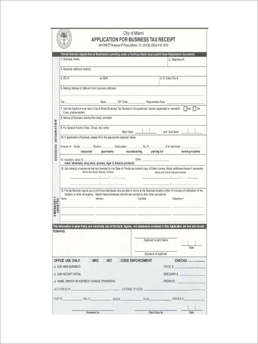business tax receipt example