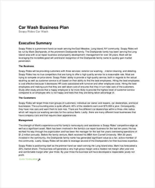 car wash business sample