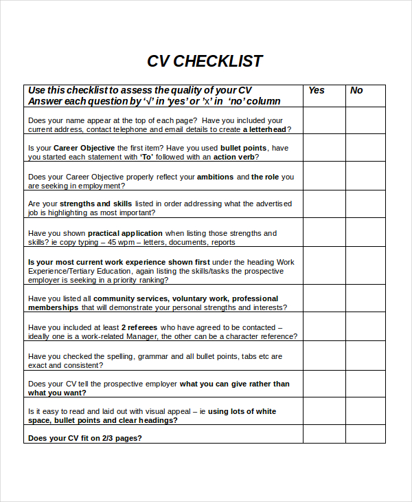 free 54  checklist examples in doc