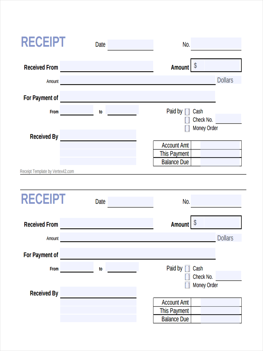 Proof Of Cash Payment Receipt Template